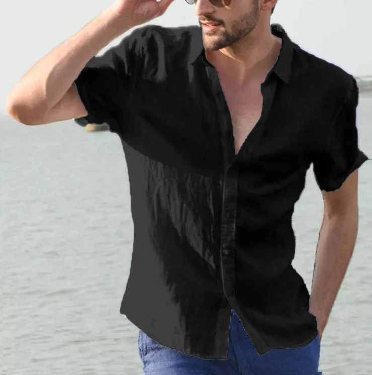 Summer Short-sleeved Shirt Casual Button Tops Men Clothing - Image 6