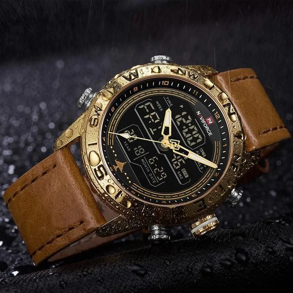 NAVIFORCE 9144 Fashion Gold Men Sport Watches Mens LED - Image 4
