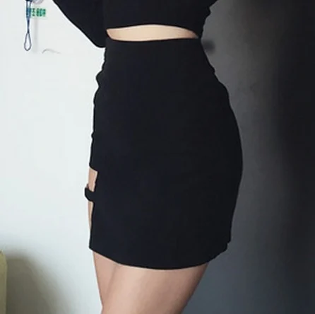 Korean Style Black Hip Skirts Irregular Hem Pencil - Image 3