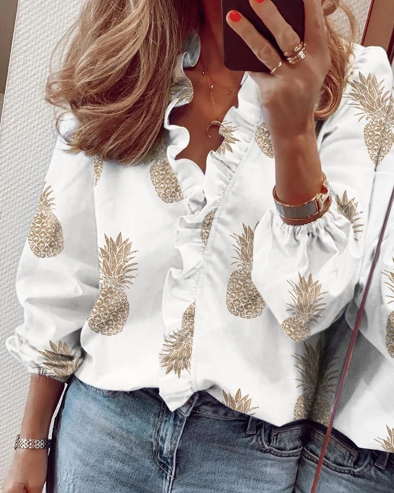 Casual Long Sleeved Ruffled Long-sleeved Ruffled Blouse For Women Spring Summer New Shirts Tops For Daily Wear Work Outfits - Image 6