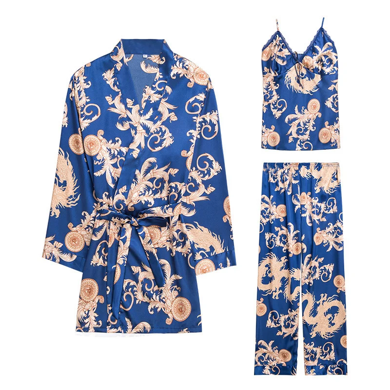 Three-piece silk pajamas for women - Image 2