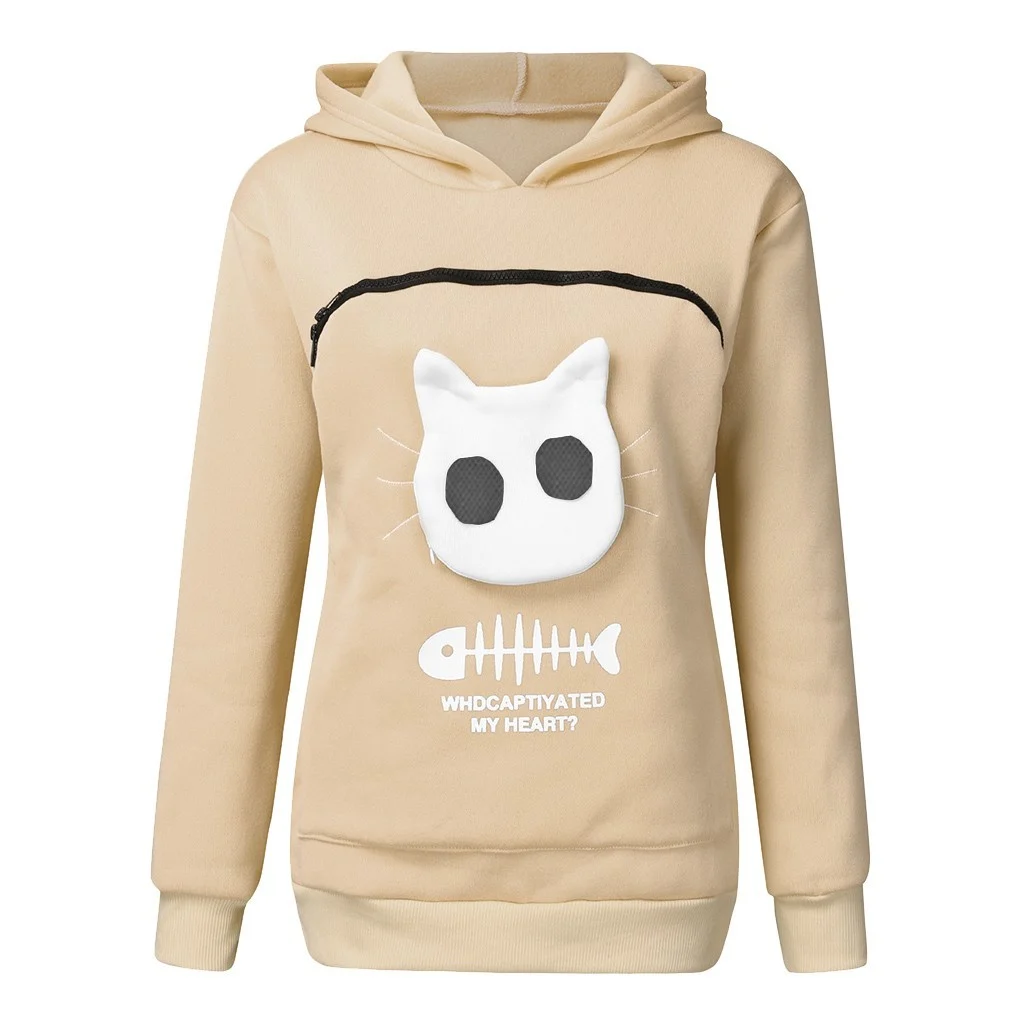 Women Hoodie Sweatshirt with Cat Pet Pocket Design Long - Image 6
