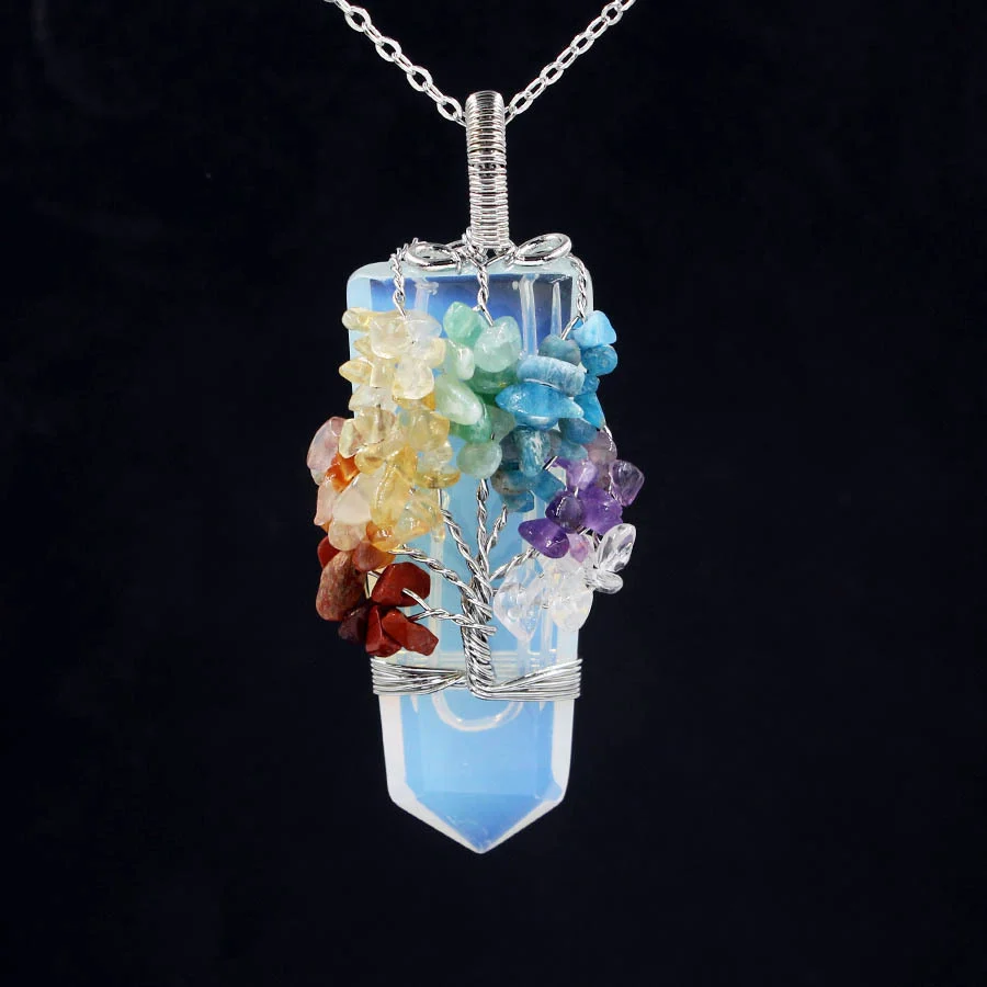 Crystal Column Tree of Life Winding Pendant Necklace - Image 3