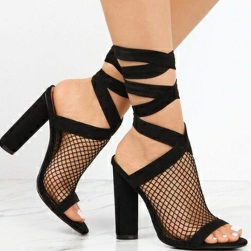 Women Sandals Bandage Flock Cross Strap Lace Up High