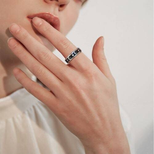 Stainless Steel Rotatable Spinner Ring Moon Stars - Image 5