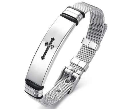 Stainless Steel Cross Bible Charm Bracelet Wristband - Image 6