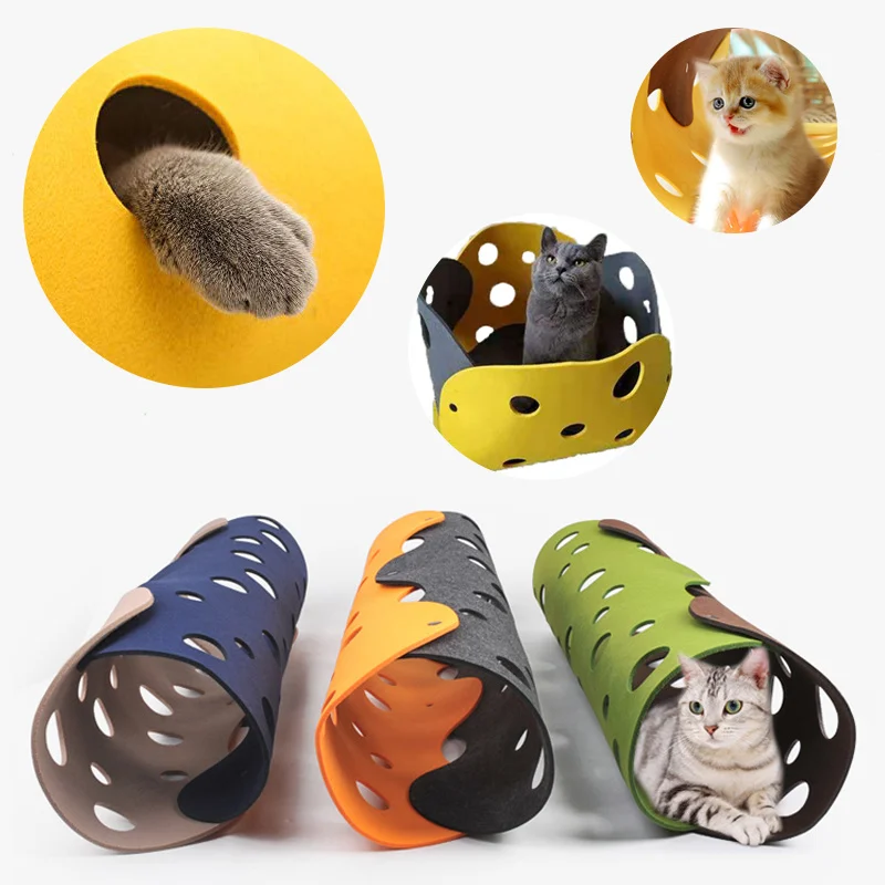 Cat Tunnel Cat Toy Felt Pom Splicing Deformable Kitten