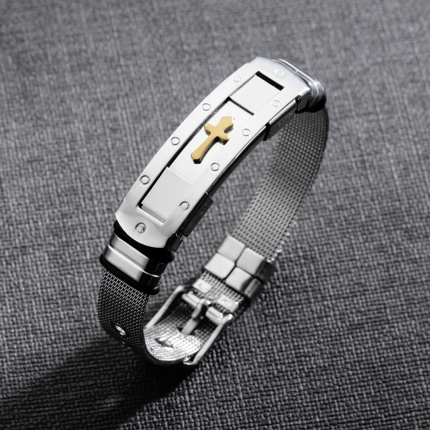 Stainless Steel Cross Bible Charm Bracelet Wristband - Image 3