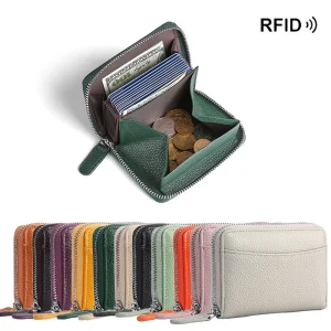 RFID Genuine Leather Card Wallet Men Women Purse with