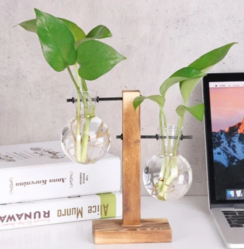Glass Wood Vase Table Desktop Hydroponics Plant - Image 3