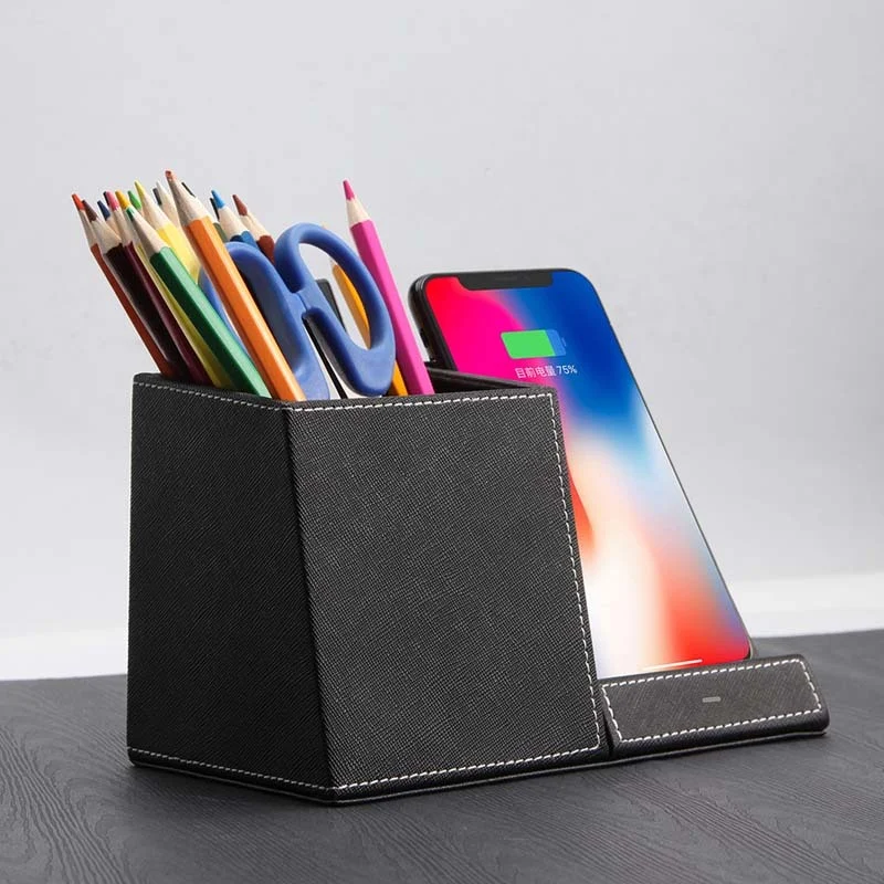 Leather Pen Holder Wireless Charger Wireless Phone - Image 2