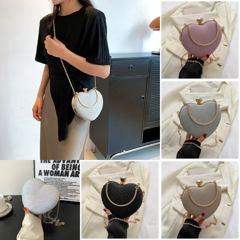 Evening Clutch Bag Women Bag Shiny Handbag Heart Shape
