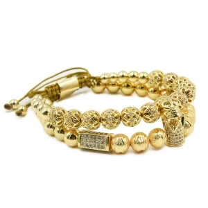 Men Bracelet Jewelry Crown Charm Studded Zircon Macrame