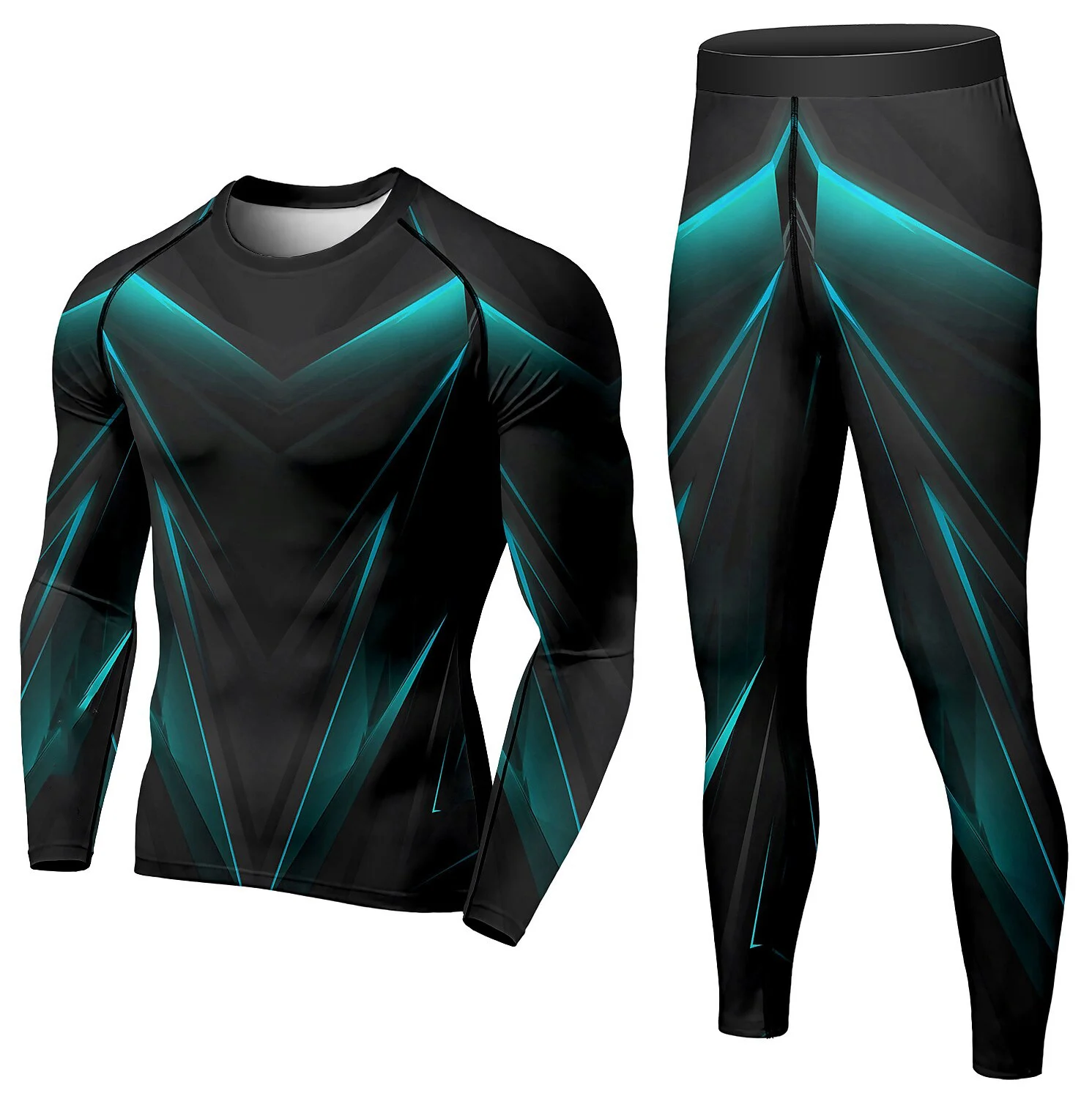 Men's 2 Piece Tracksuit Suit Compression Clothes - Image 3