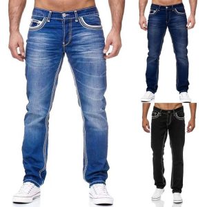 Men Jeans with Pockets Straight Pants Business Casual