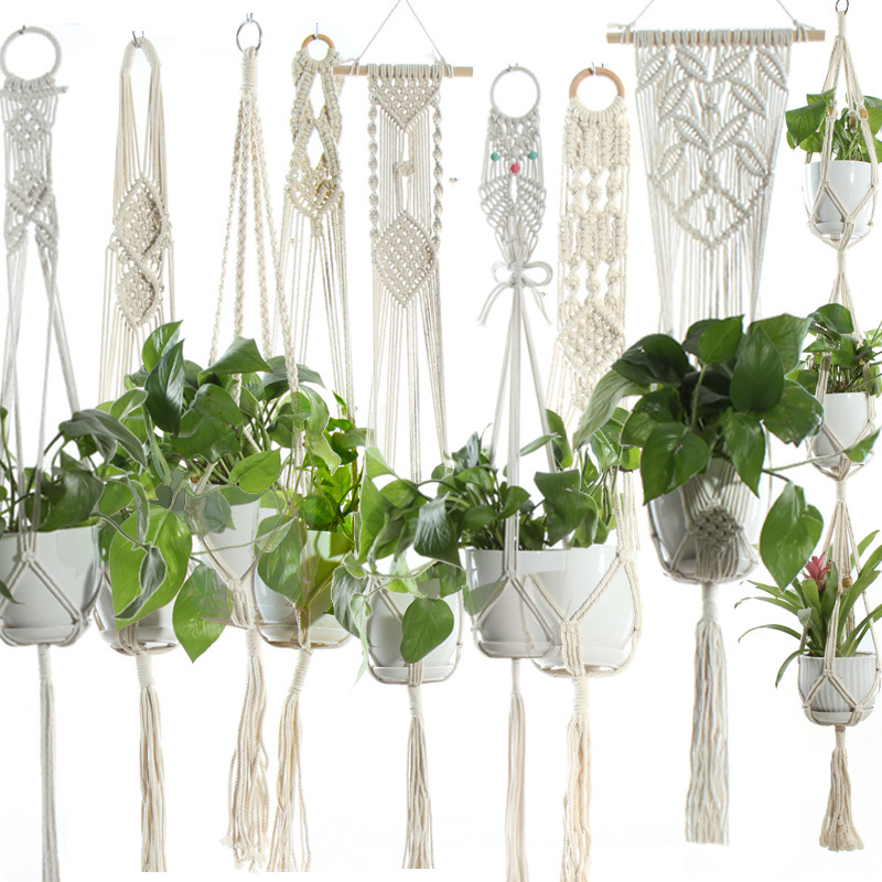 Flower Pot Net Bag Beige Cotton Rope Indoor Plant - Image 2