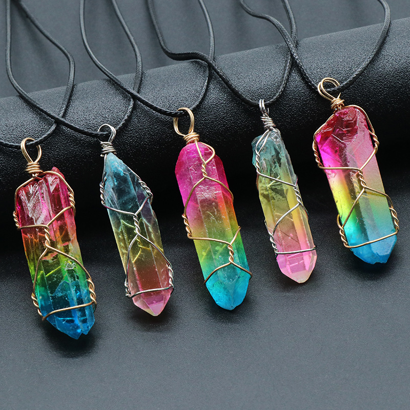 Stone Crystal Pillar Tree of Life Pendant Ins Fashion - Image 3