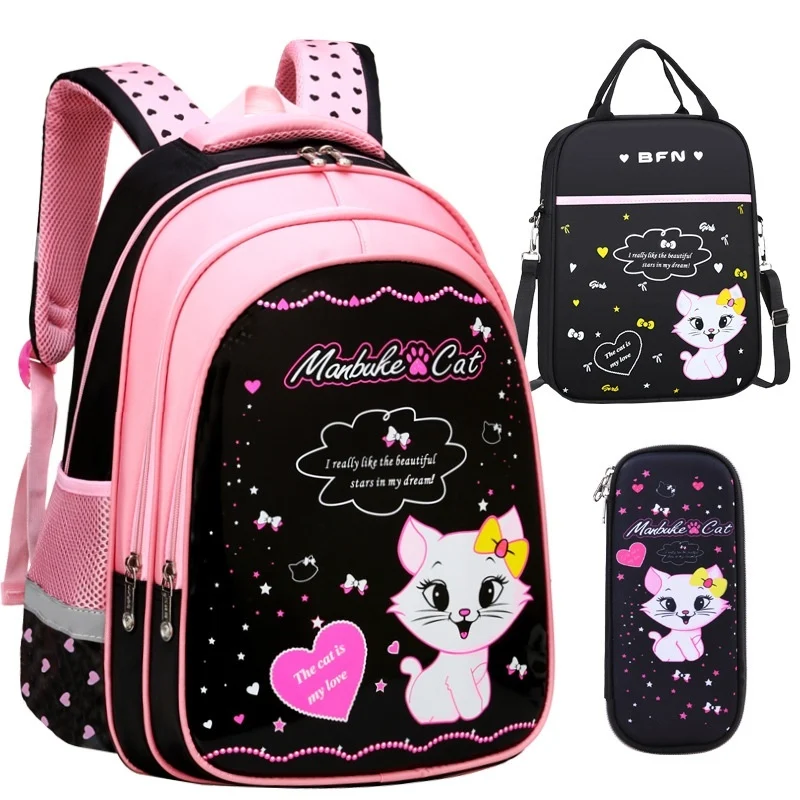 Kids School Cute Cat Print Backpack - Image 2