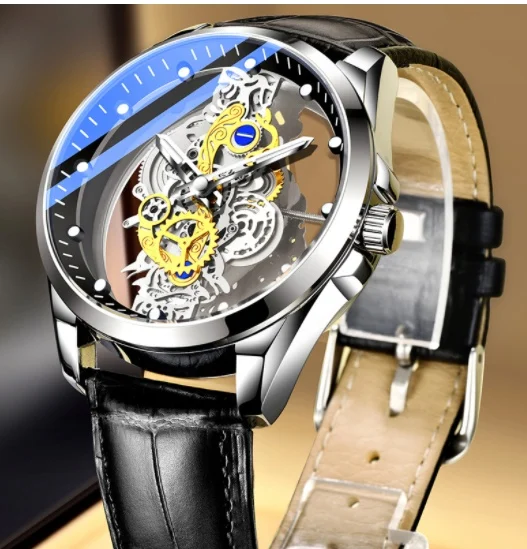 Men Watch Skeleton Automatic Quartz Watch Gold Skeleton - Image 8