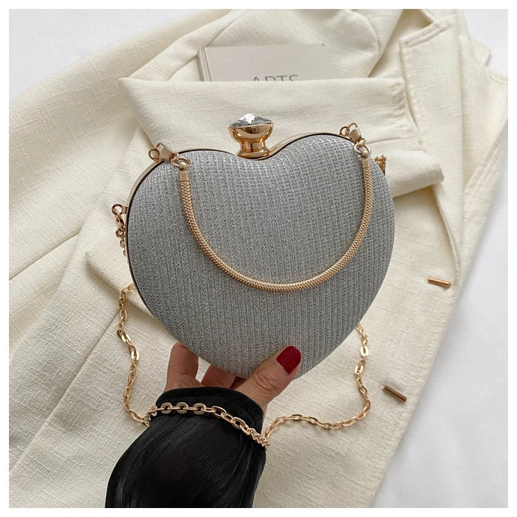 Evening Clutch Bag Women Bag Shiny Handbag Heart Shape - Image 10