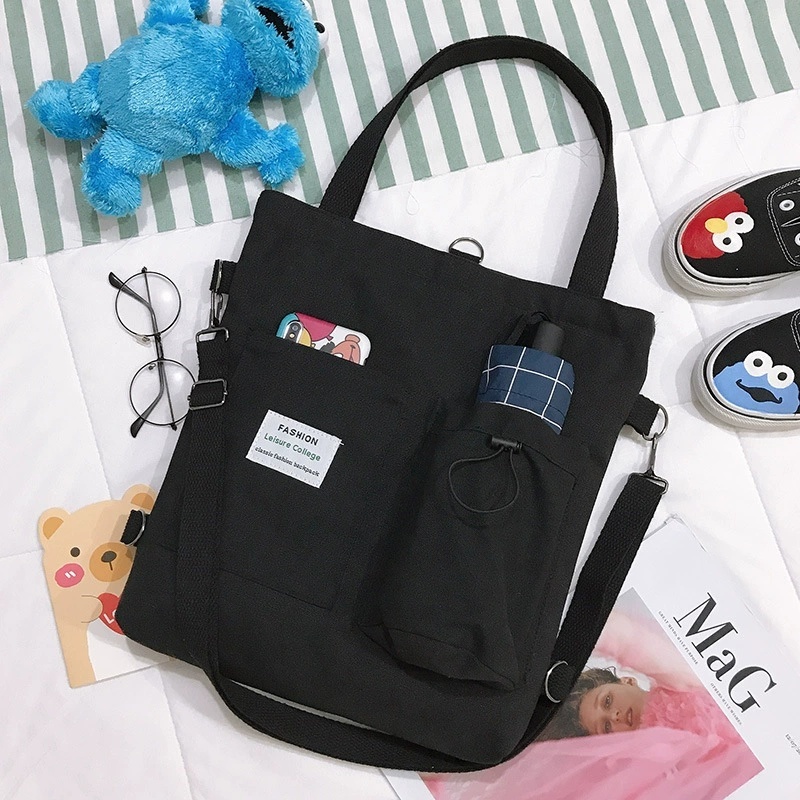 Harajuku Canvas Bags Students Handbag with Pockets - Image 9