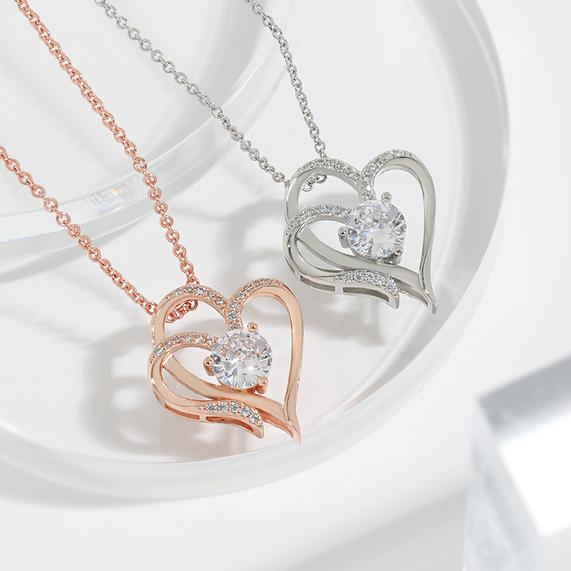 Zircon Double Love Necklace with Rhinestones Ins - Image 3