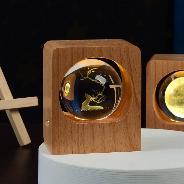 Beech Crystal Ball Night Light 3D Laser Engraving Elk - Image 6