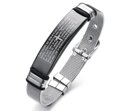 Stainless Steel Cross Bible Charm Bracelet Wristband - Image 7