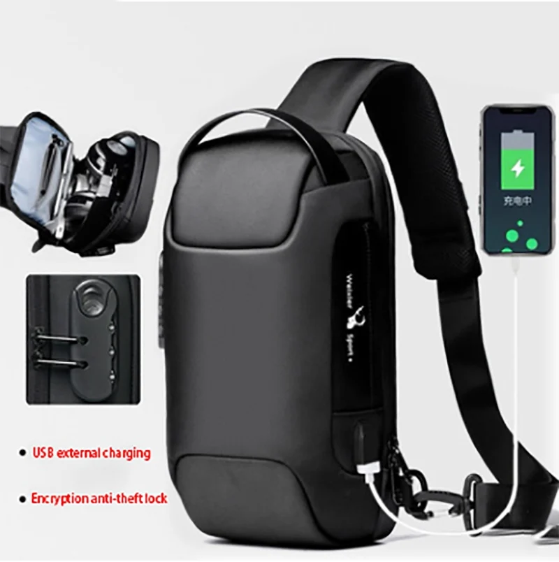 Waterproof USB Anti-theft Bag Men Oxford Crossbody