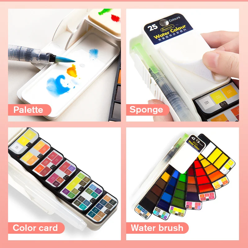 Solid Watercolor Paint Set with Water Brush Pen - Image 7