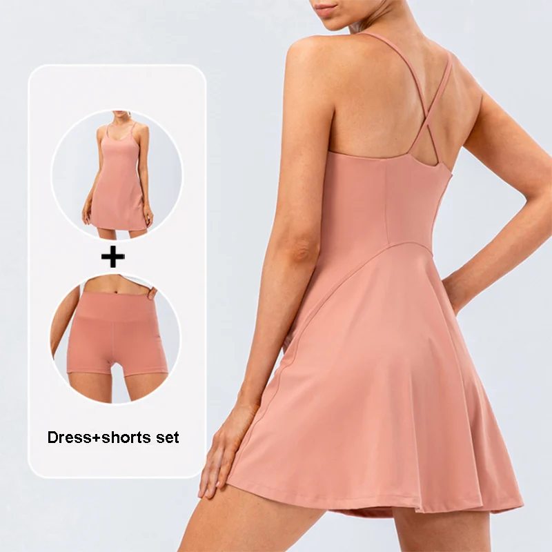 Women Tennis Yoga Skirt High Stretch Soft Nylon Sports Badminton Golf Dress And Fitness Shorts 2 Pcs Set Workout Casual Clothing - Image 7