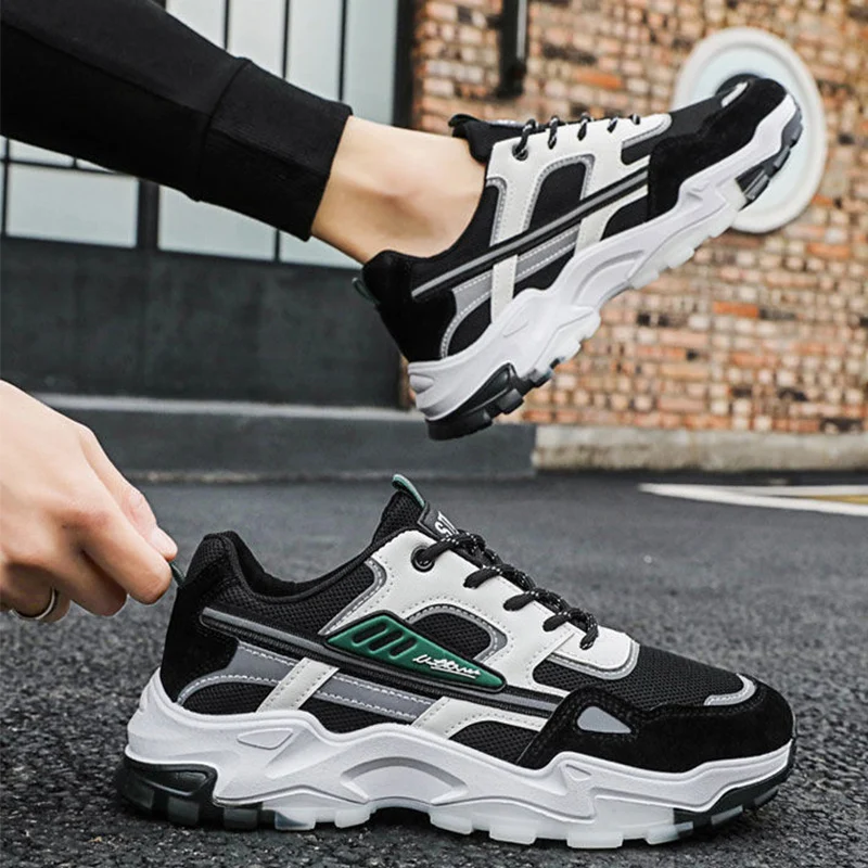 Black White Lace-up Sneakers Men Outdoor Breathable - Image 3