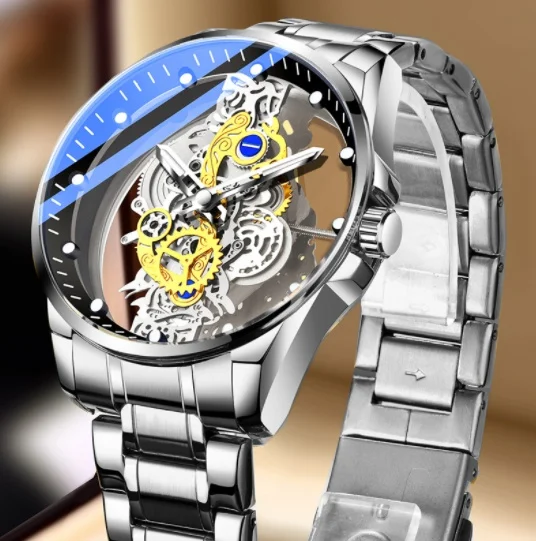 Men Watch Skeleton Automatic Quartz Watch Gold Skeleton - Image 5