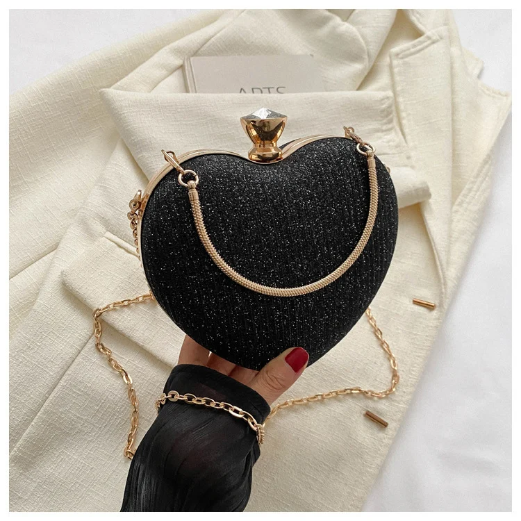 Evening Clutch Bag Women Bag Shiny Handbag Heart Shape - Image 9