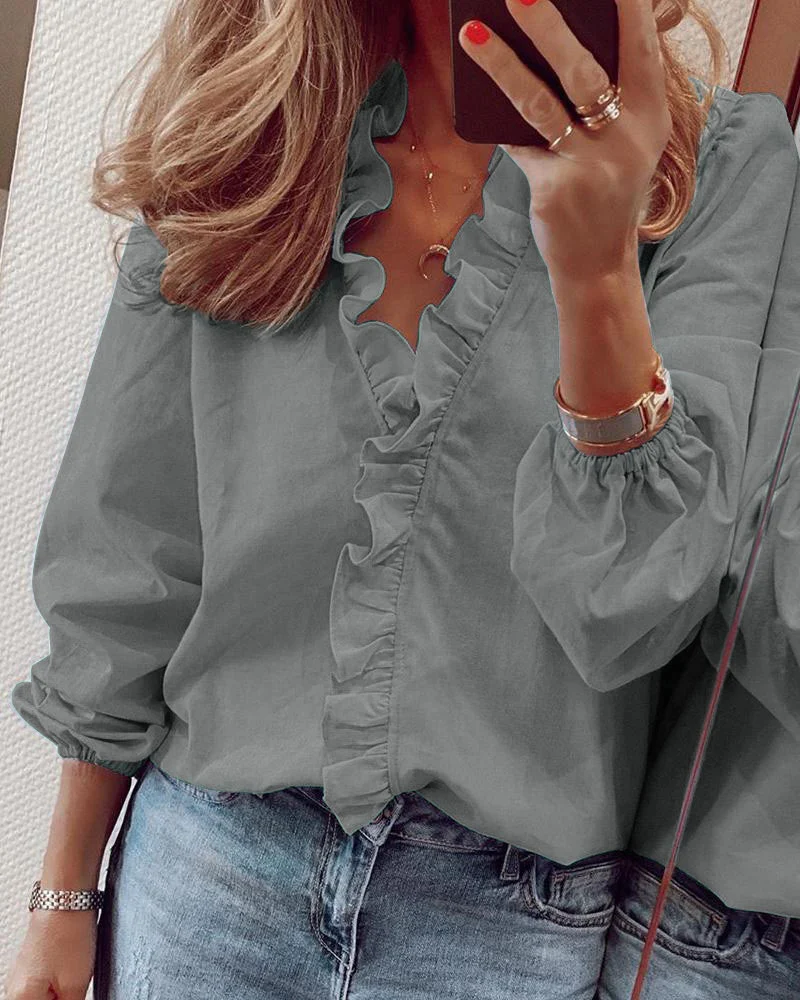 Casual Long Sleeved Ruffled Long-sleeved Ruffled Blouse For Women Spring Summer New Shirts Tops For Daily Wear Work Outfits - Image 10