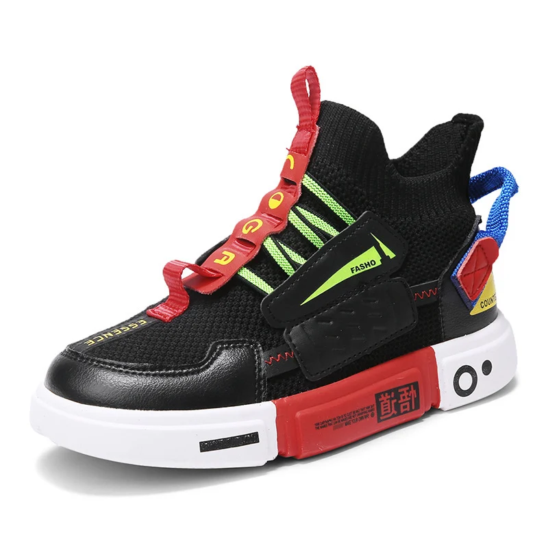Autumn Children's High-top Flying Woven Sneakers Trendy - Image 2