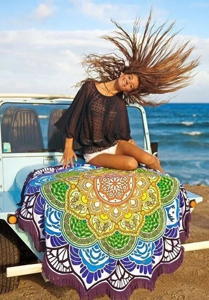 Polygon Printing Tassel Round Bath Towel Yoga Mat - Image 8