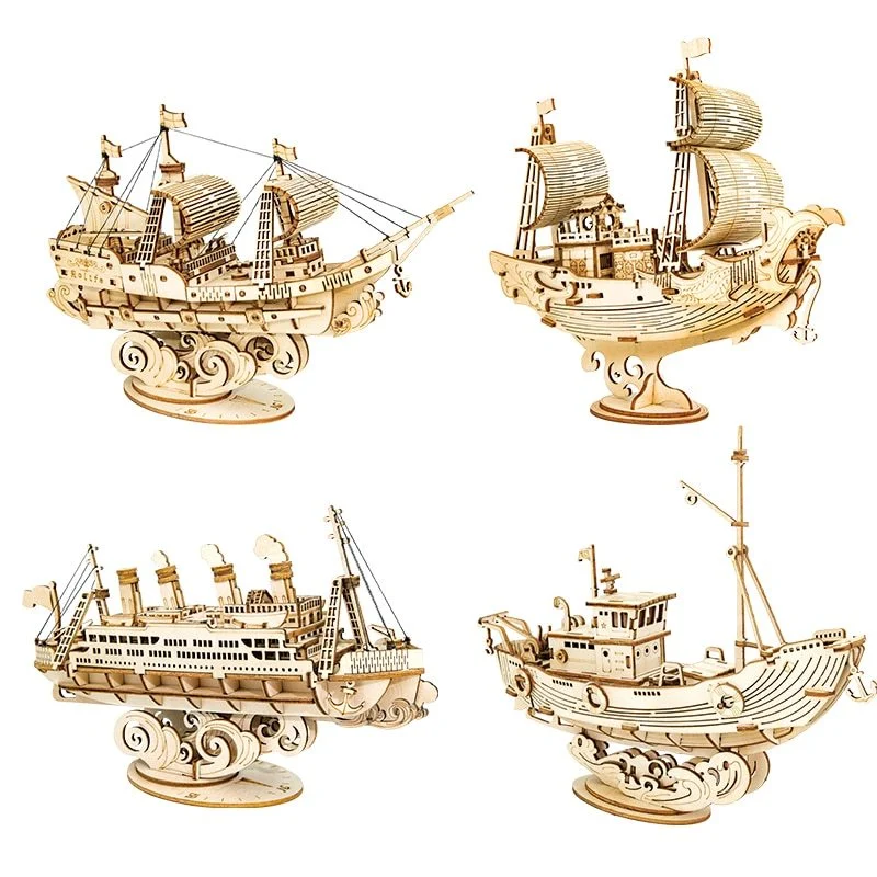 Wooden Puzzle Games Boat & Ship Toys for Children Kids