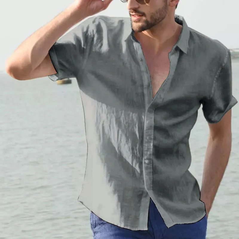 Summer Short-sleeved Shirt Casual Button Tops Men Clothing - Image 5