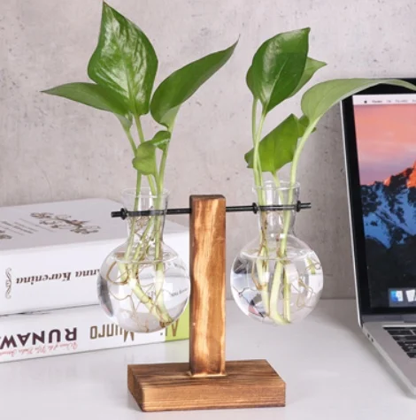Glass Wood Vase Table Desktop Hydroponics Plant - Image 4