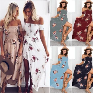 Boho Style Long Dress Women Off Shoulder Beach Summer