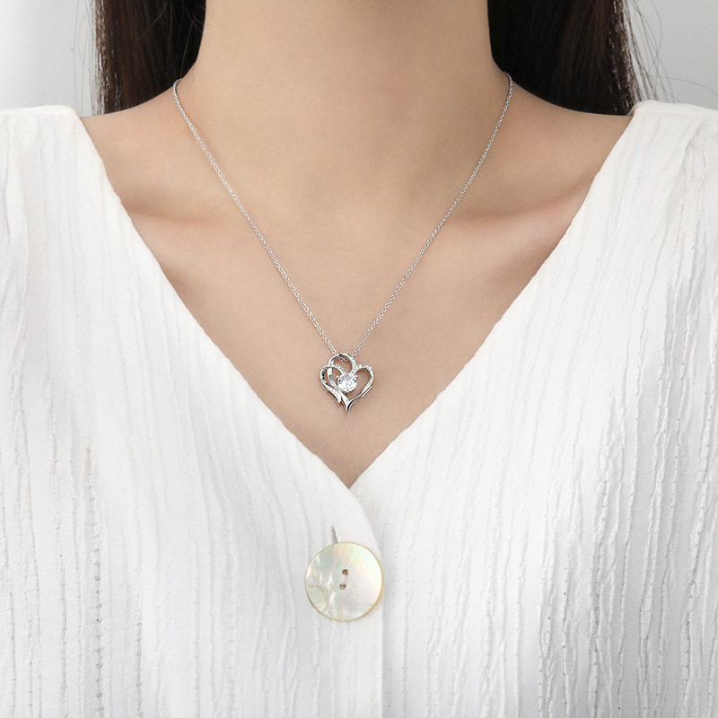 Zircon Double Love Necklace with Rhinestones Ins - Image 2