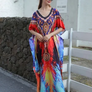 Plus Size Kaftan Beach Cover-ups Loose Summer Maxi Dress