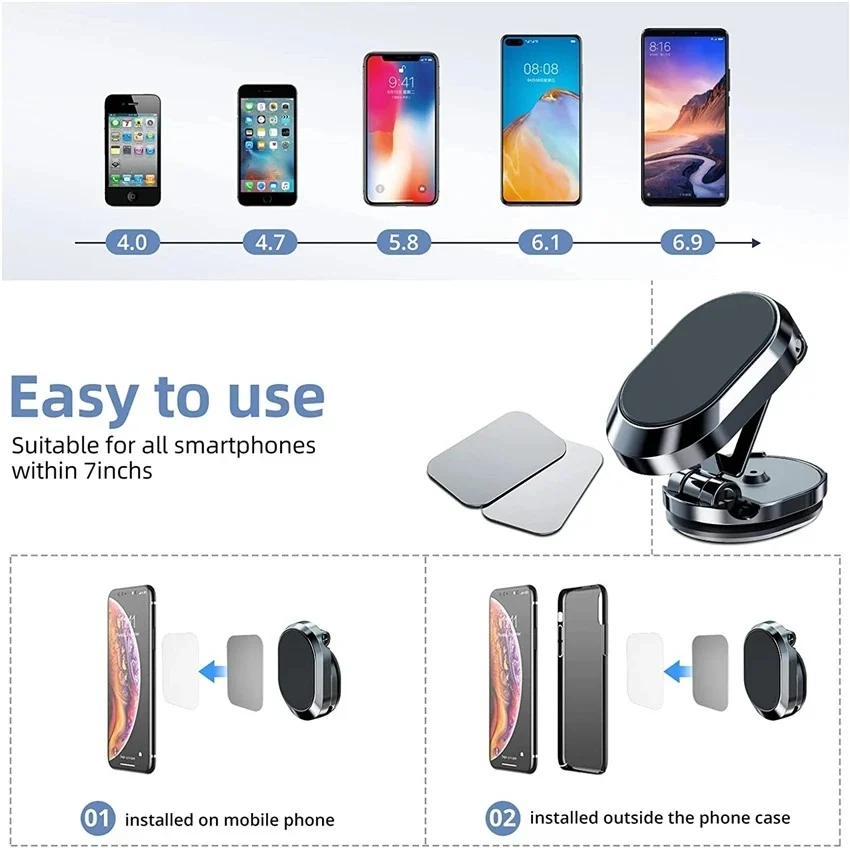 Rotate Metal Magnetic Car Phone Holder Foldable - Image 3