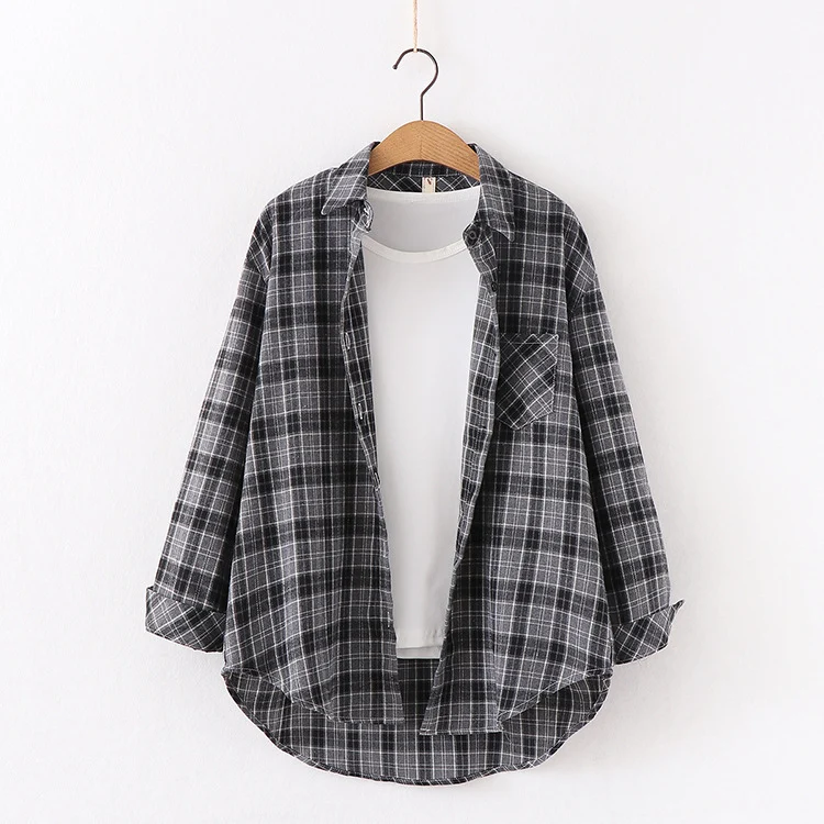 Brand Plaid Shirt Women Loose Plus Size Blouse Female - Image 3