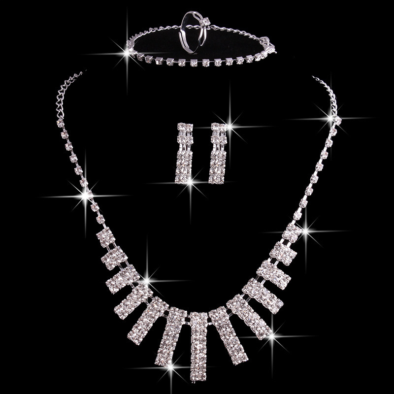 4 Pieces Rhinestones Necklace Set with Earrings Ring - Image 6