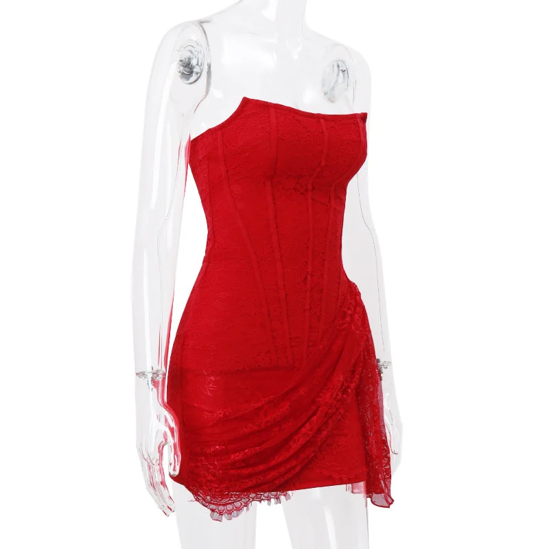 Strapless Lace Dress Party Women Fashion and Sexy Slim - Image 8