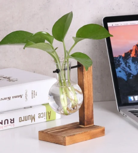 Glass Wood Vase Table Desktop Hydroponics Plant - Image 2