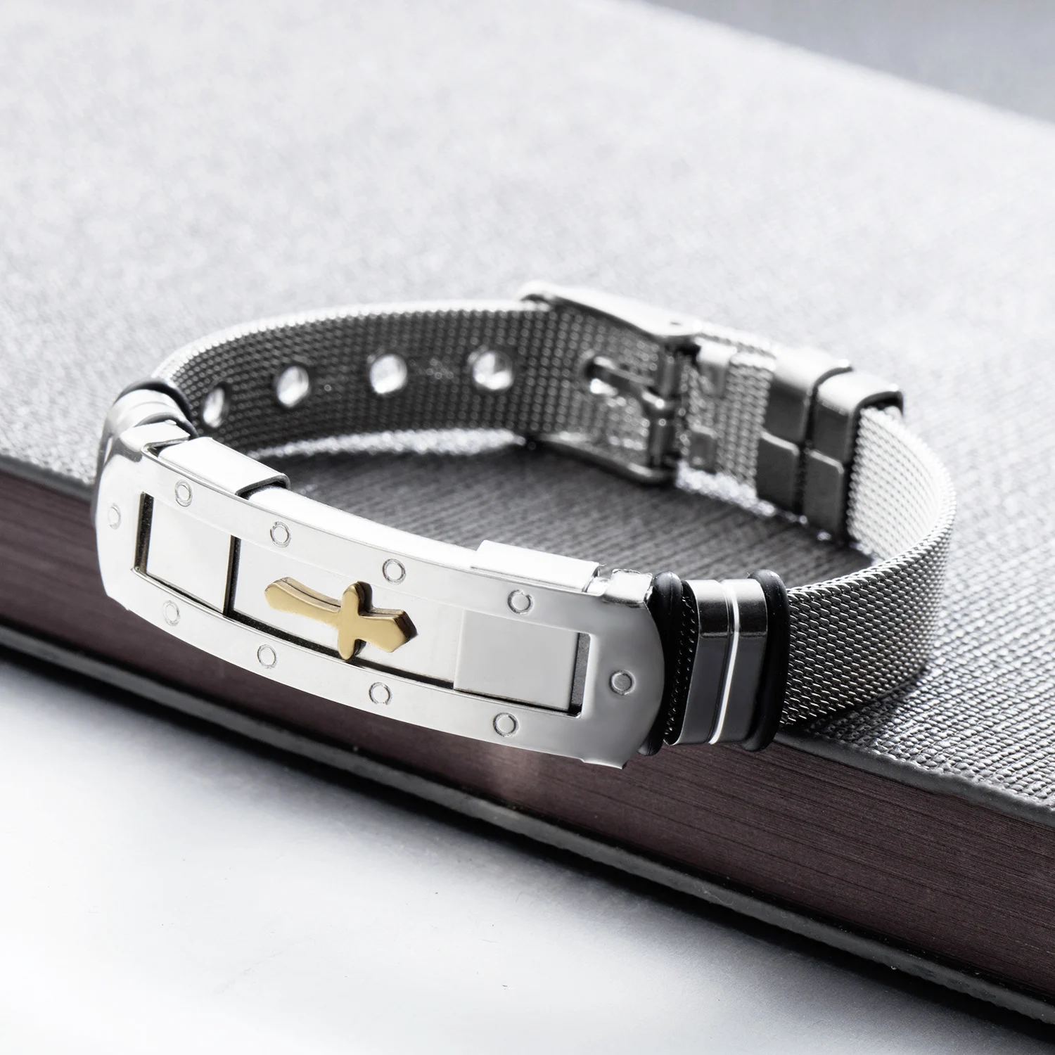 Stainless Steel Cross Bible Charm Bracelet Wristband - Image 5