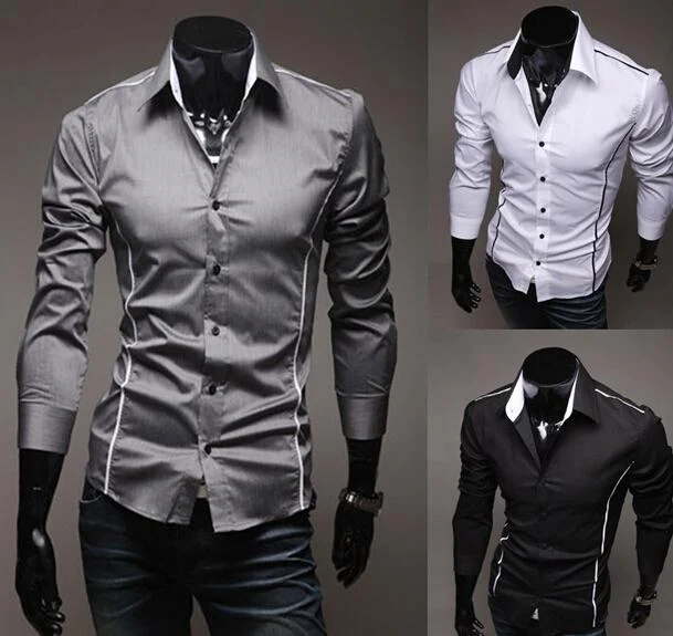 Men Shirt Fashion Cotton Slim Men Shirt Long Sleeve